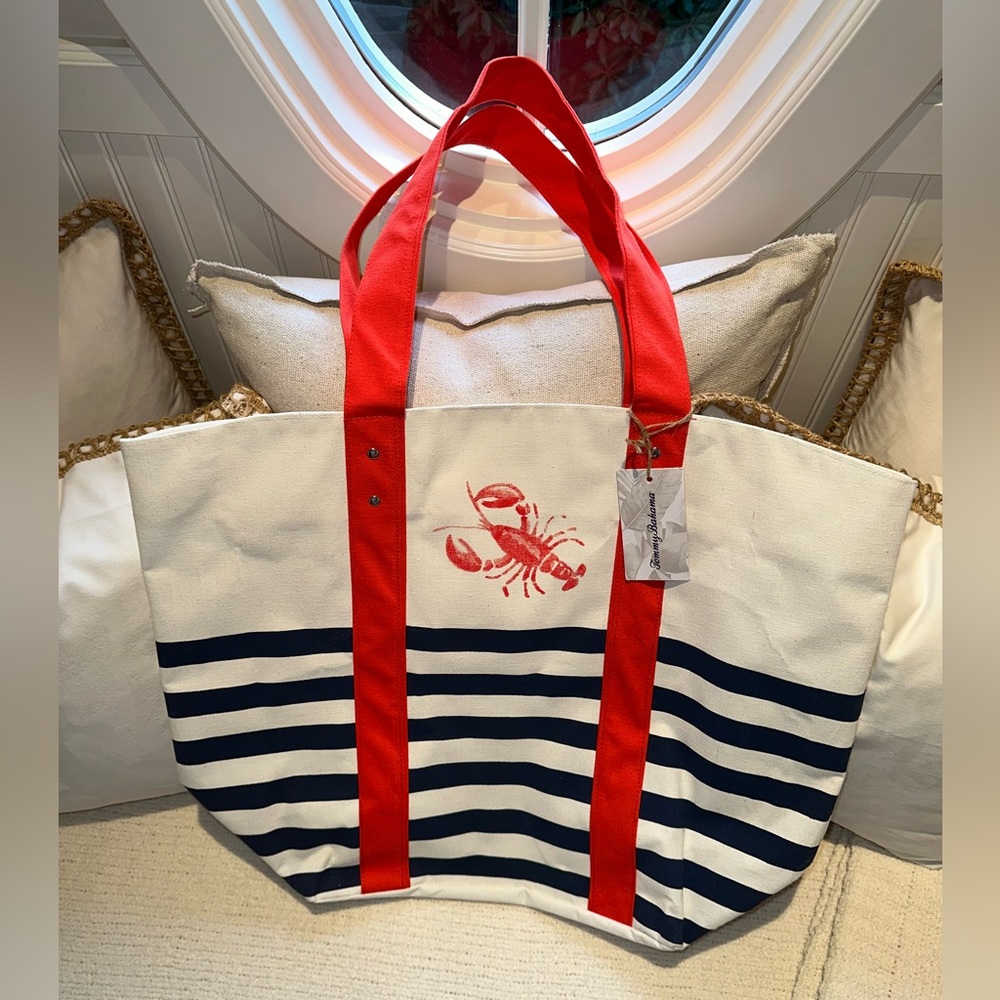 NWTs Tommy Bahama Large Heavy Canvas Lobster Nautical Tote Bag
